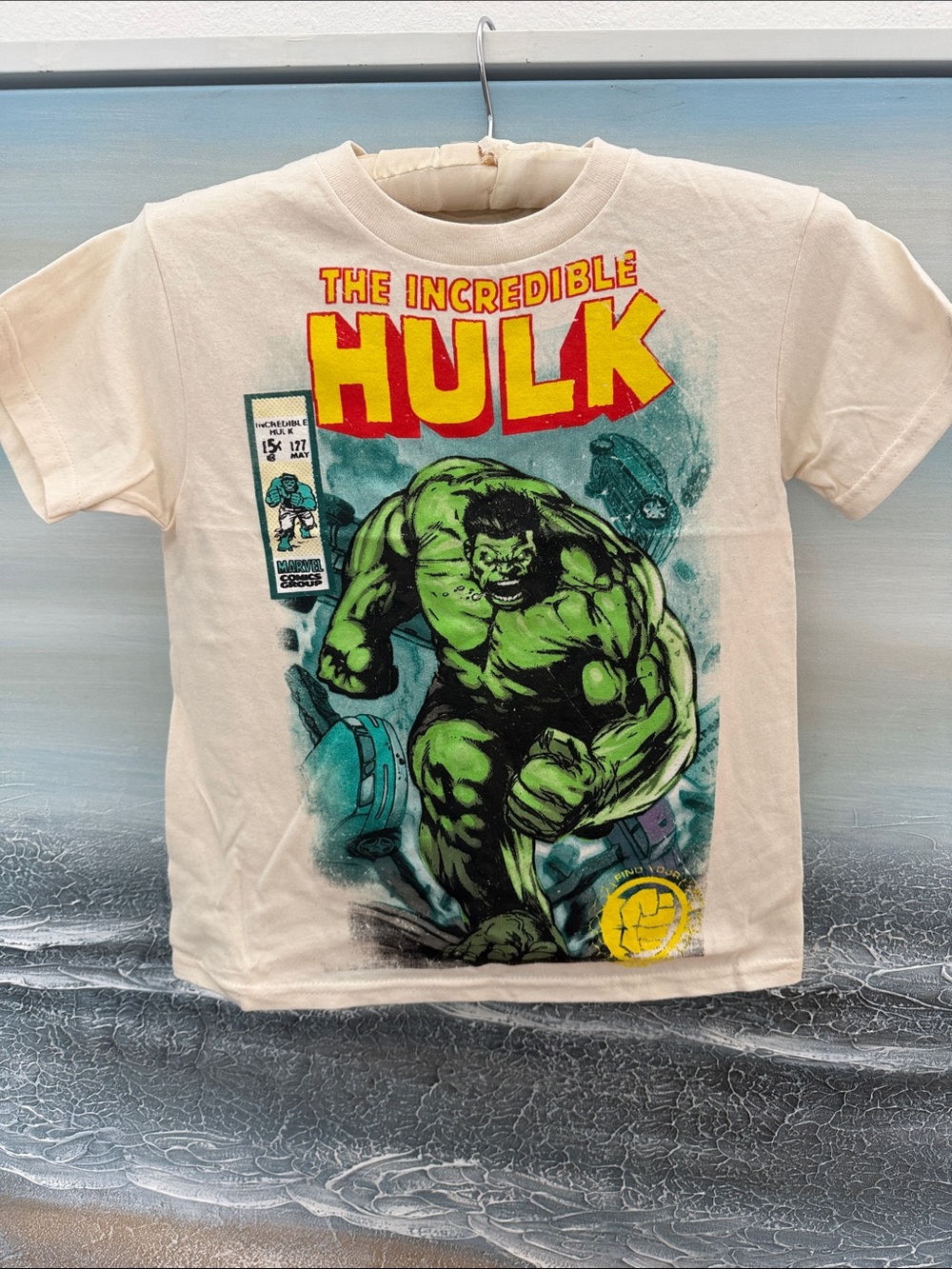 Marvel Kids Cream Hulk T-Shirt Size 4/5 The Incredible Hulk print Vintage style🆕